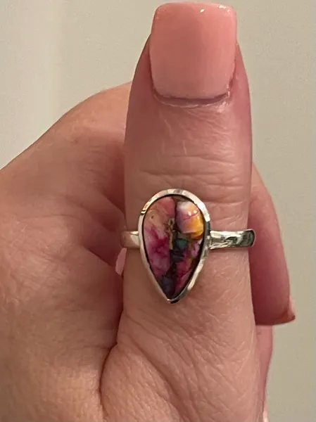 Kingman Orange Dahlia Turquoise Ring size-7.5