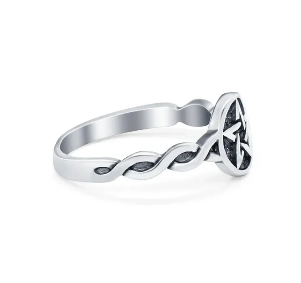 Twisted Braided Shank Oxidized Pentagram Star Ring Band Solid 925 Solid Sterling Silver