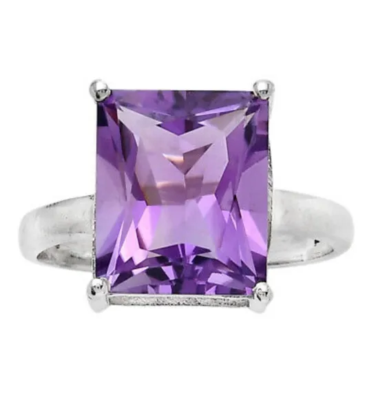 Natural Amethyst - Brazil 925 Sterling Silver Ring Size 8