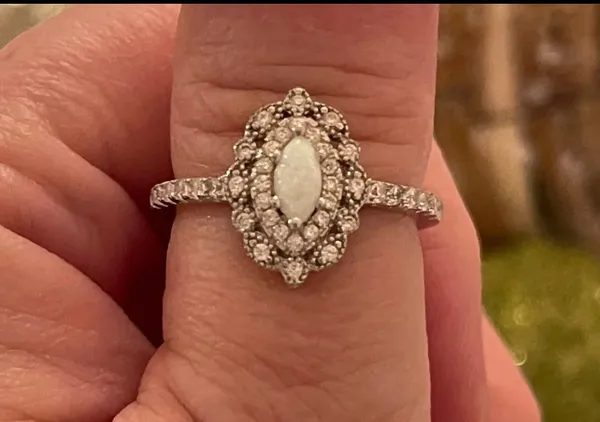 Art deco marquee wedding ring lab created white opal 925 sterling silver ring