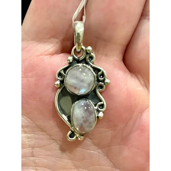 Natural Rainbow and Moonstone 925 Sterling Silver & Chain