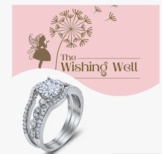 Trio Set Three Piece Wedding Ring Round Simulated Cubic Zirconia 925 Sterling Silver.