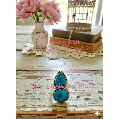 Blue Bird Turquoise | Two Stone Ring | 925 Sterling | Size Adjustable 5-10