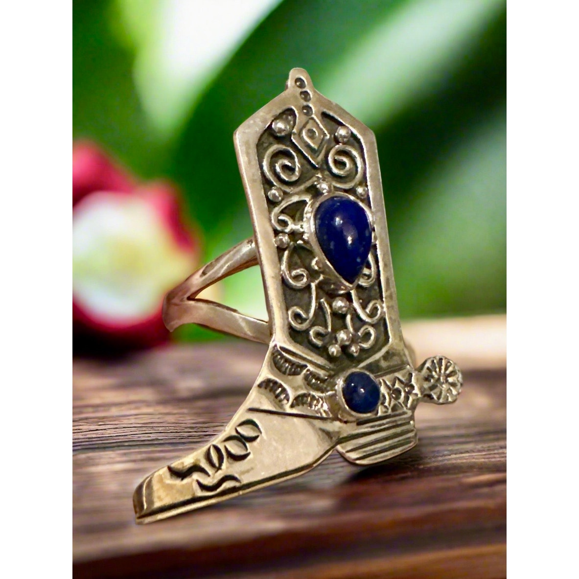 Lapis Lazuli Cowboy/Cowgirl  Boot  Sterling Silver Ring Size 9