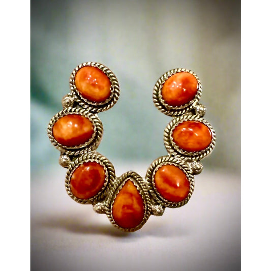 HUGE! Orange Spiny Oyster Naja Sterling Silver Ring Adjustable 5-11