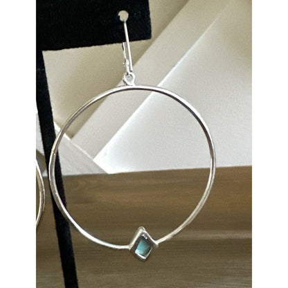 Natural Kingman Turquoise .925 Dangle Hoop Earrings 2.5” Southwestern