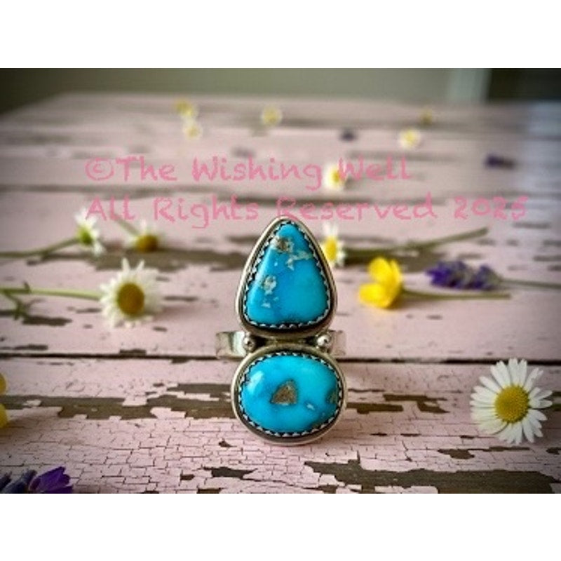 Blue Bird Turquoise | Two Stone Ring | 925 Sterling | Size Adjustable 5-10