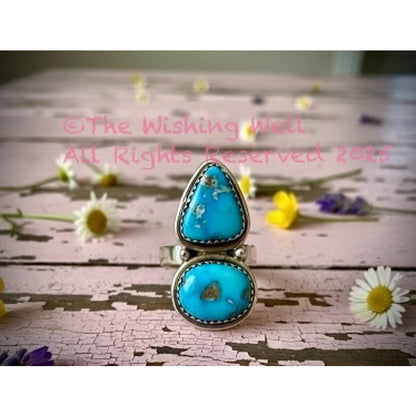 Blue Bird Turquoise | Two Stone Ring | 925 Sterling | Size Adjustable 5-10