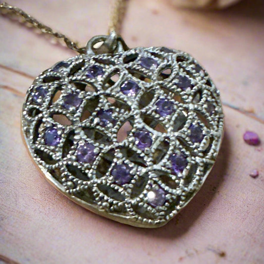 Vintage Tanzanite Puffy Heart Pendant & Free Chain