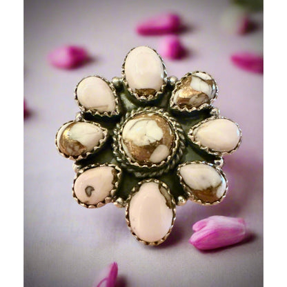 Angel Dahlia Turquoise Cluster Ring Adjustable 5-10