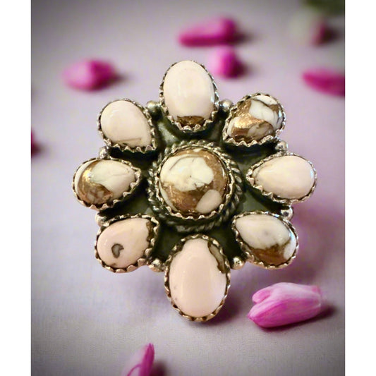 Angel Dahlia Turquoise Cluster Ring Adjustable 5-10