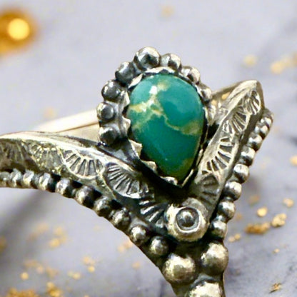 Turquoise Chevron Southwestern .925 Silver Ring Size 9