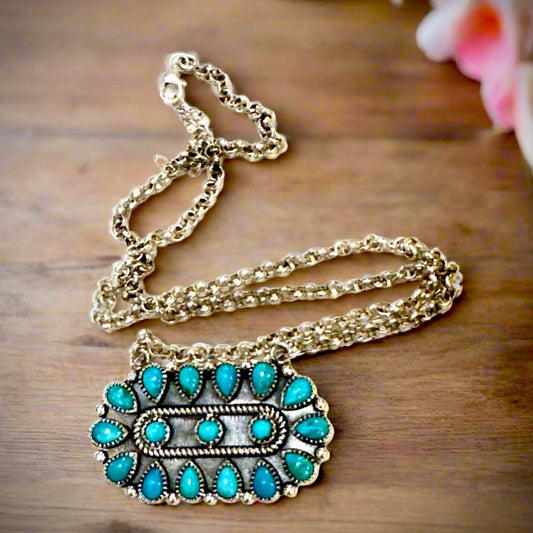 Turquoise Sterling Silver Southwestern Adjustable Necklace 18”