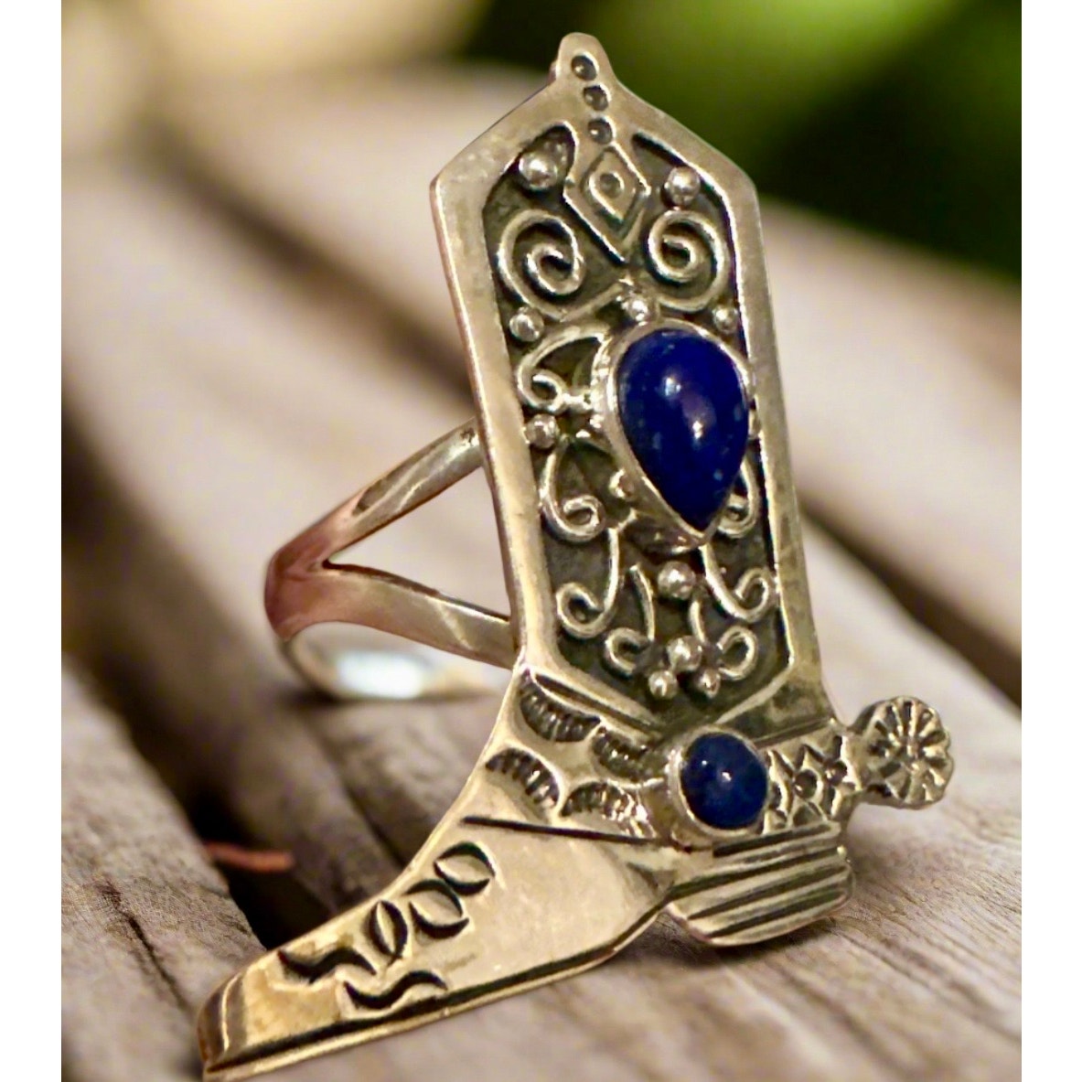 Lapis Lazuli Cowboy/Cowgirl  Boot  Sterling Silver Ring Size 9