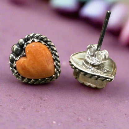 Spiny Oyster Heart Rope Southwestern Stud Earrings 925