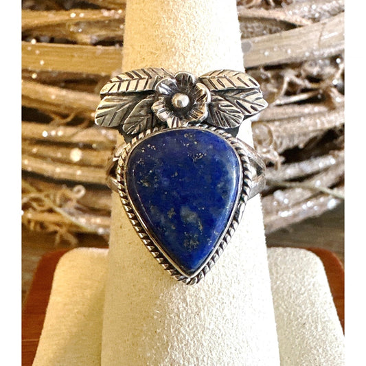 Handmade genuine lapis lazuli .925 sterling silver southwestern ring size 8.25