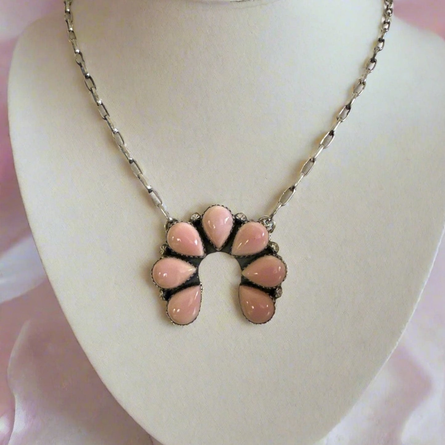Pink Conch Naja Paper Clip Necklace .925 Sterling Silver 18”
