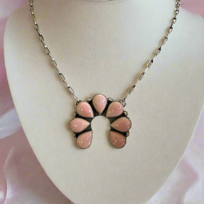 Pink Conch Naja Paper Clip Necklace .925 Sterling Silver 18”