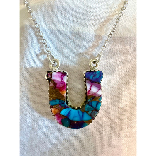 Horseshoe Spiny Oyster Sterling Silver Necklace  Adjustable 16-18”