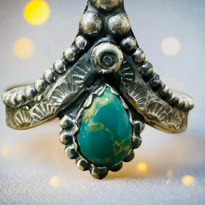 Turquoise Chevron Southwestern .925 Silver Ring Size 9
