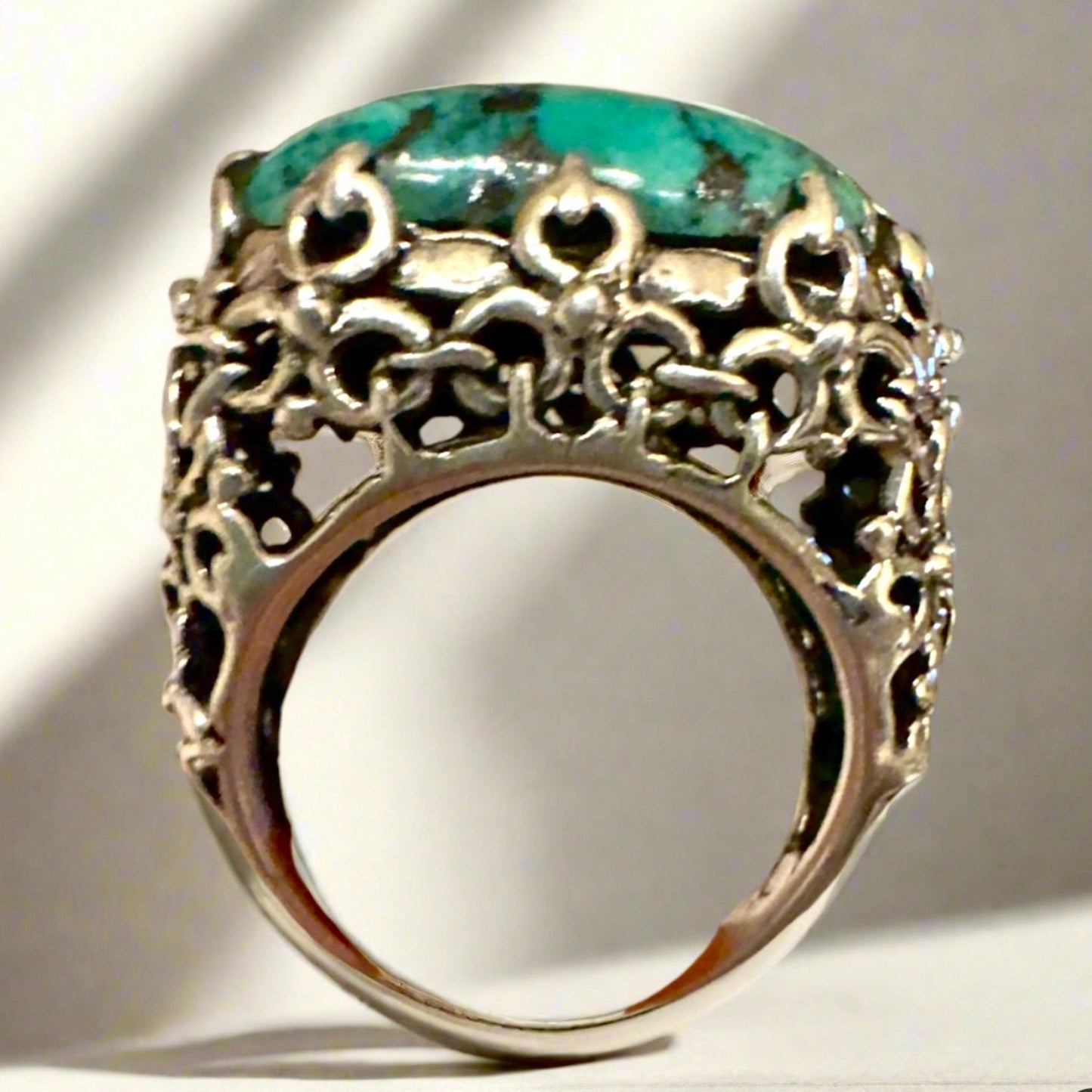 Amazing Turquoise Filigree Ring .925 Sterling Silver Ring Sz 8