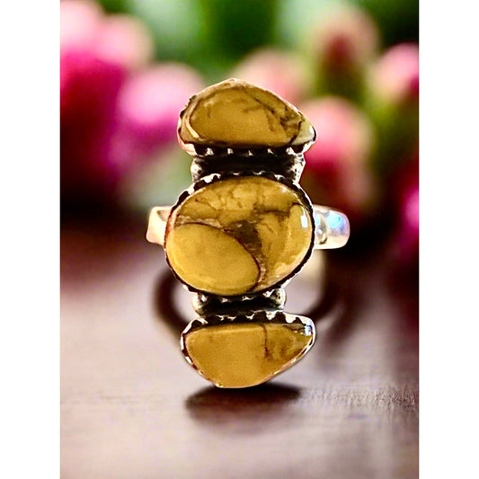 Honey Dahlia Tirquoise Three Stone Ring Size 6-10 Adjustable