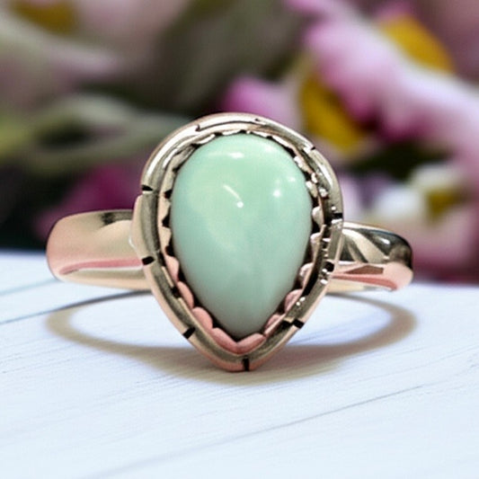 Paloma Turquoise | Teardrop | Dainty Sterling Silver Ring | Size 9.25