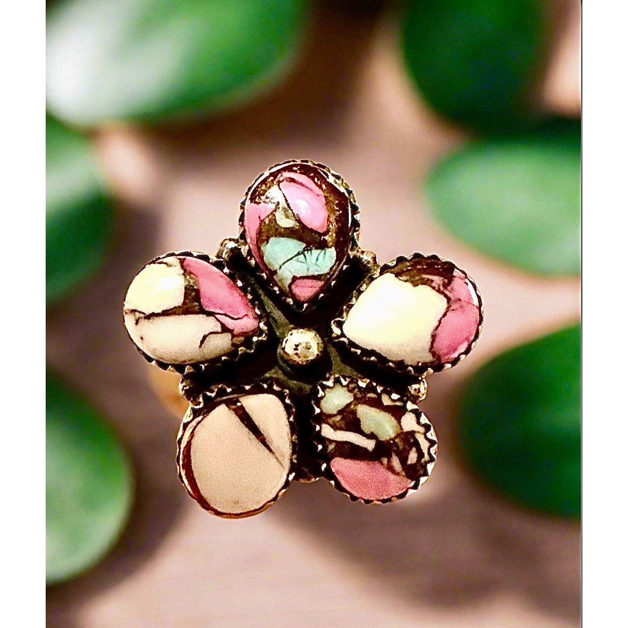 Cotton Candy Teardrop Cluster Flower Ring Size 6-10 Adjustable