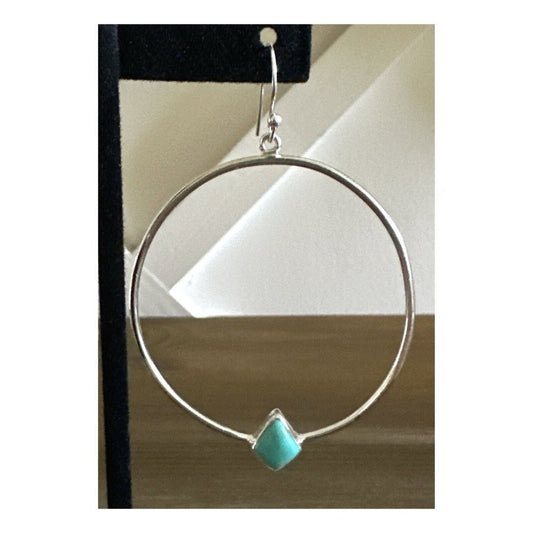 Natural Kingman Turquoise .925 Dangle Hoop Earrings 2.5” Southwestern