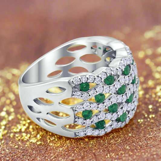 Half Eternity Simulated Emerald Wide Ring Size 5-10