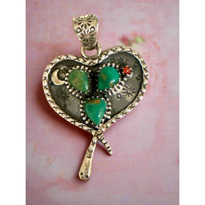 Green Turquoise Heart Sterling Silver Pendant