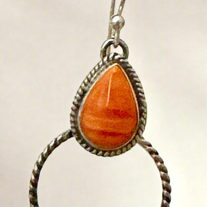 Orange Spiny Oyster Rope Design Hoop Dangle Earrings 2”