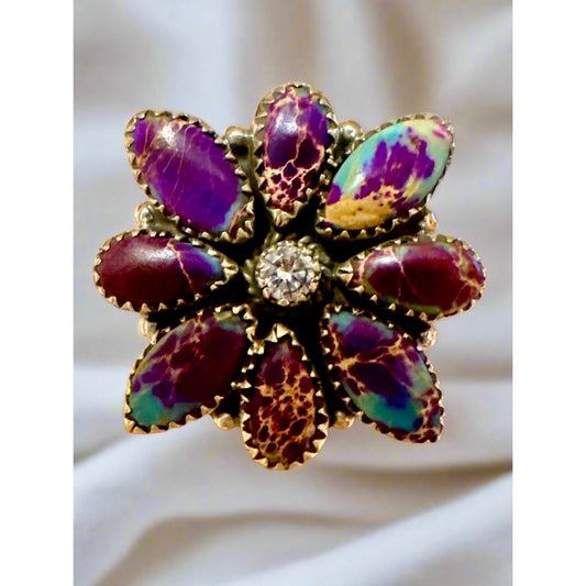 WOW!! Purple Sea Sediment & Moissanite Diamond Ring Adjustable