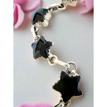 Celestial Stars Onyx Sterling Silver Bracelet 7” Adjustable.