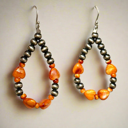 WOW! Spiny Oyster Navajo Pearl .925 Sterling Dangle Earrings