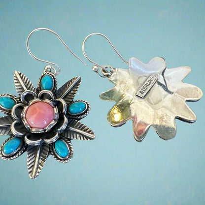 Southwestern Handmade Pink Conch & Turquoise Earrings 18 Grams
