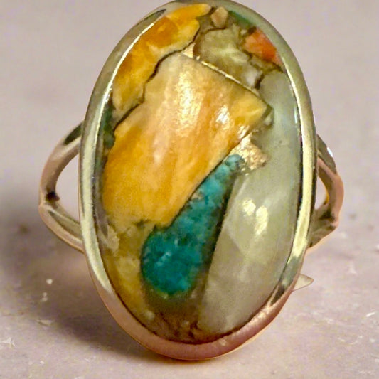 Spiny Oyster Oval Sterling Silver Ring Size 10