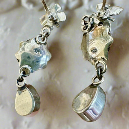 Pink Conch & Spiny Oyster Butterfly Sterling Dangle Earrings