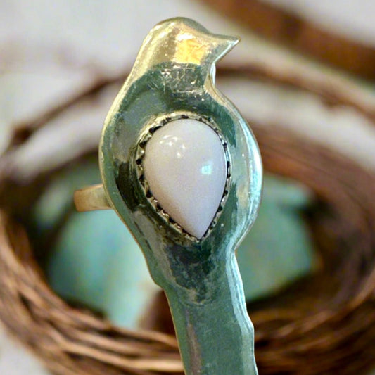 Pink Conch Bird Dove Sterling Silver southwestern Ring Size 7