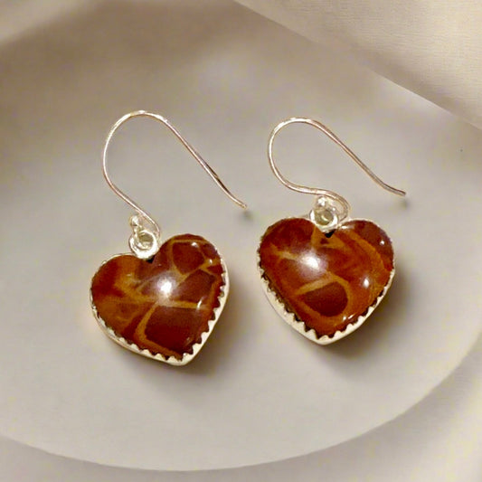 Noreena Jasper Heart Shaped Dangle Earrings .75”