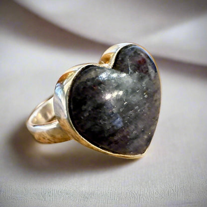 Purple  Lepidolite Heart Sterling Silver Ring Size 6.5