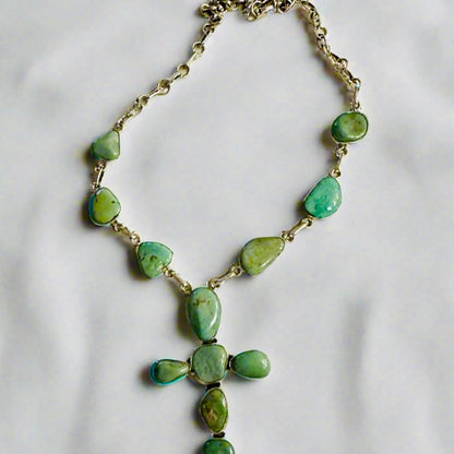 Royston Turquoise & .925 Sterling Cross Necklace 42g 18”