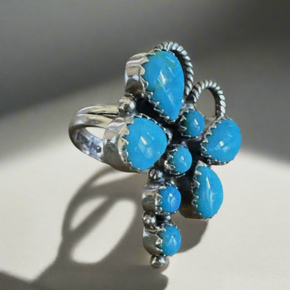 Kingman Turquoise Dragonfly .925 Sterling Silver Ring Size 6