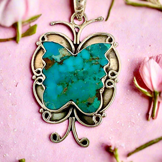 Turquoise Butterfly Southwestern Pendant 2”