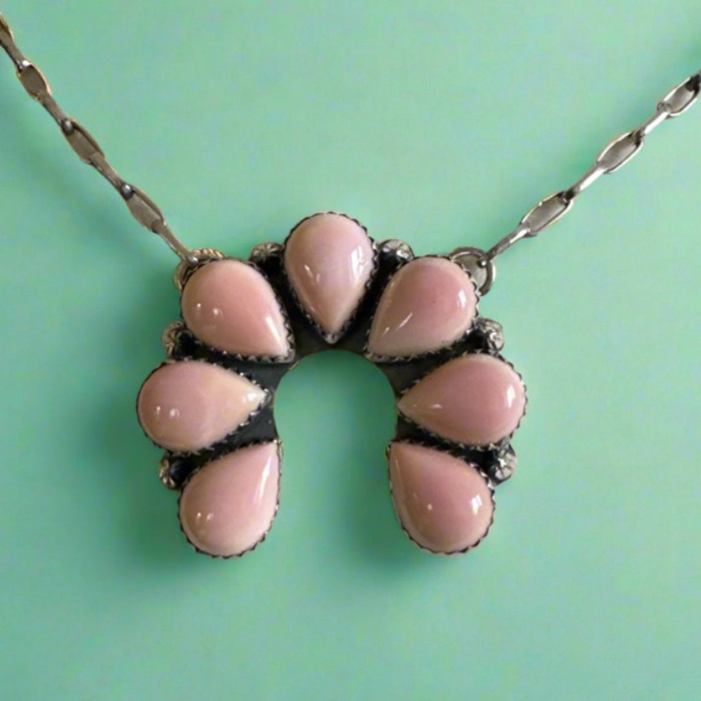 Pink Conch Naja Paper Clip Necklace .925 Sterling Silver 18”