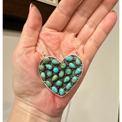 WOW!!! Huge Kingman Turquoise Heart Shaped Sterling Necklace 1.75” x 1 u5”