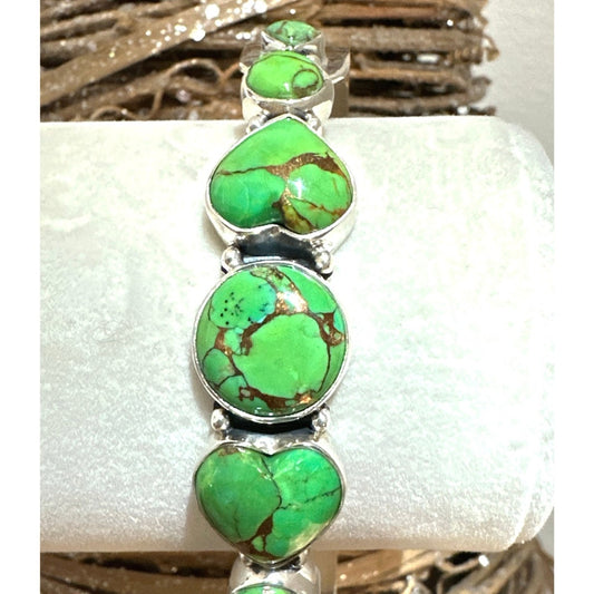 Genuine Copper Green Turquoise .925 Sterling Silver Cuff Bracelet Adjustable