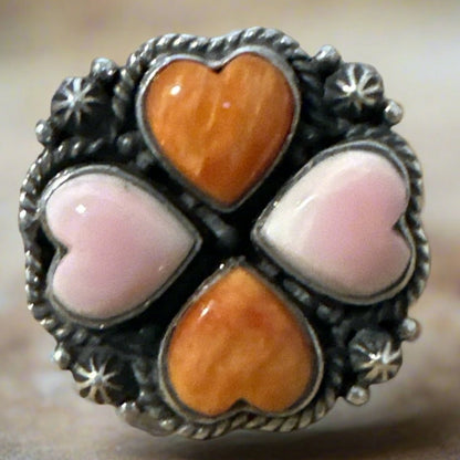 Spiny Oyster & Pink Conch Sterling Silver Southwestern Ring SZ 7