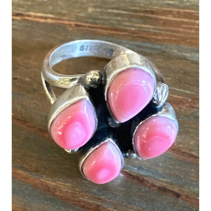 Amazing Pink Conch Southwestetn .925 Sterling Ring Size 9