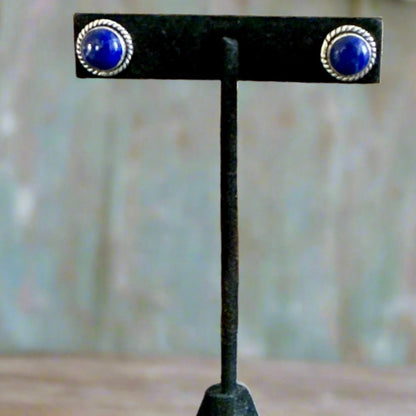 Lapis Lazuli Rope Round Southwestern Stud Earrings